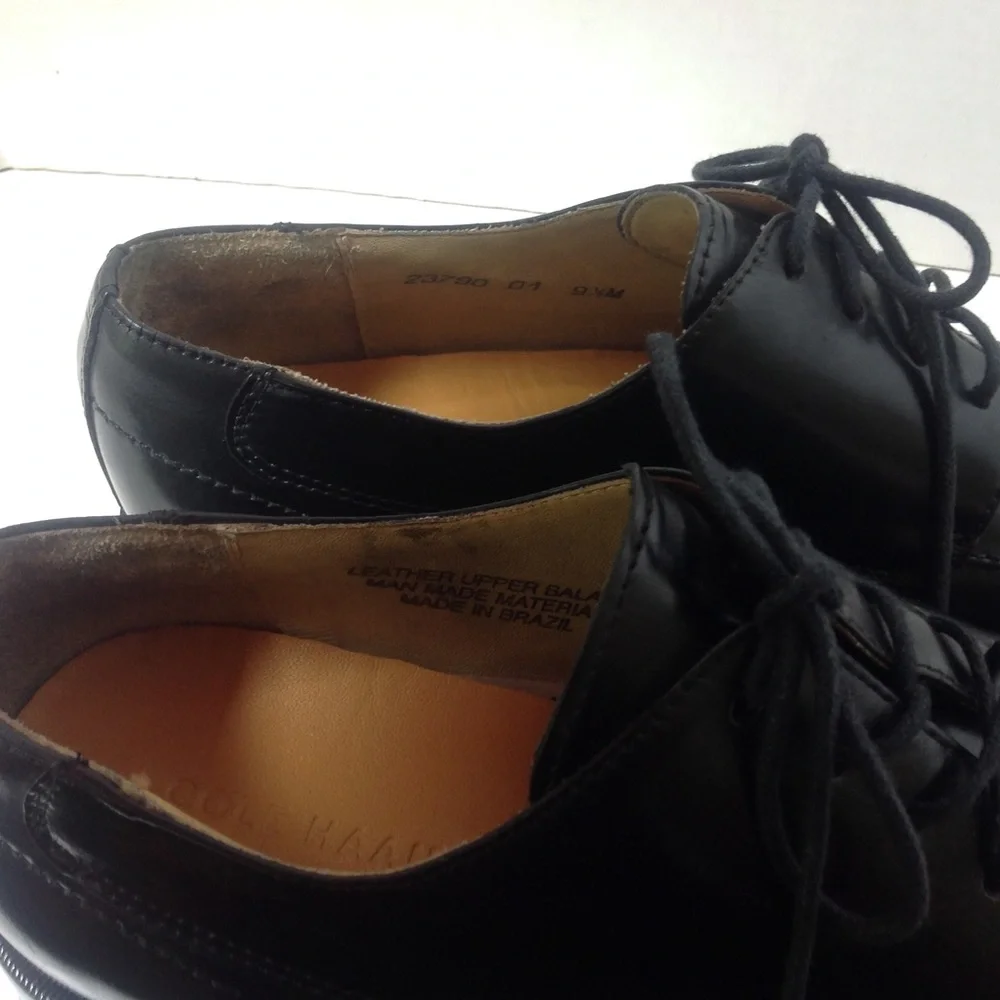 Cole Haan Black Leather Derby Shoes Bicycle Toe